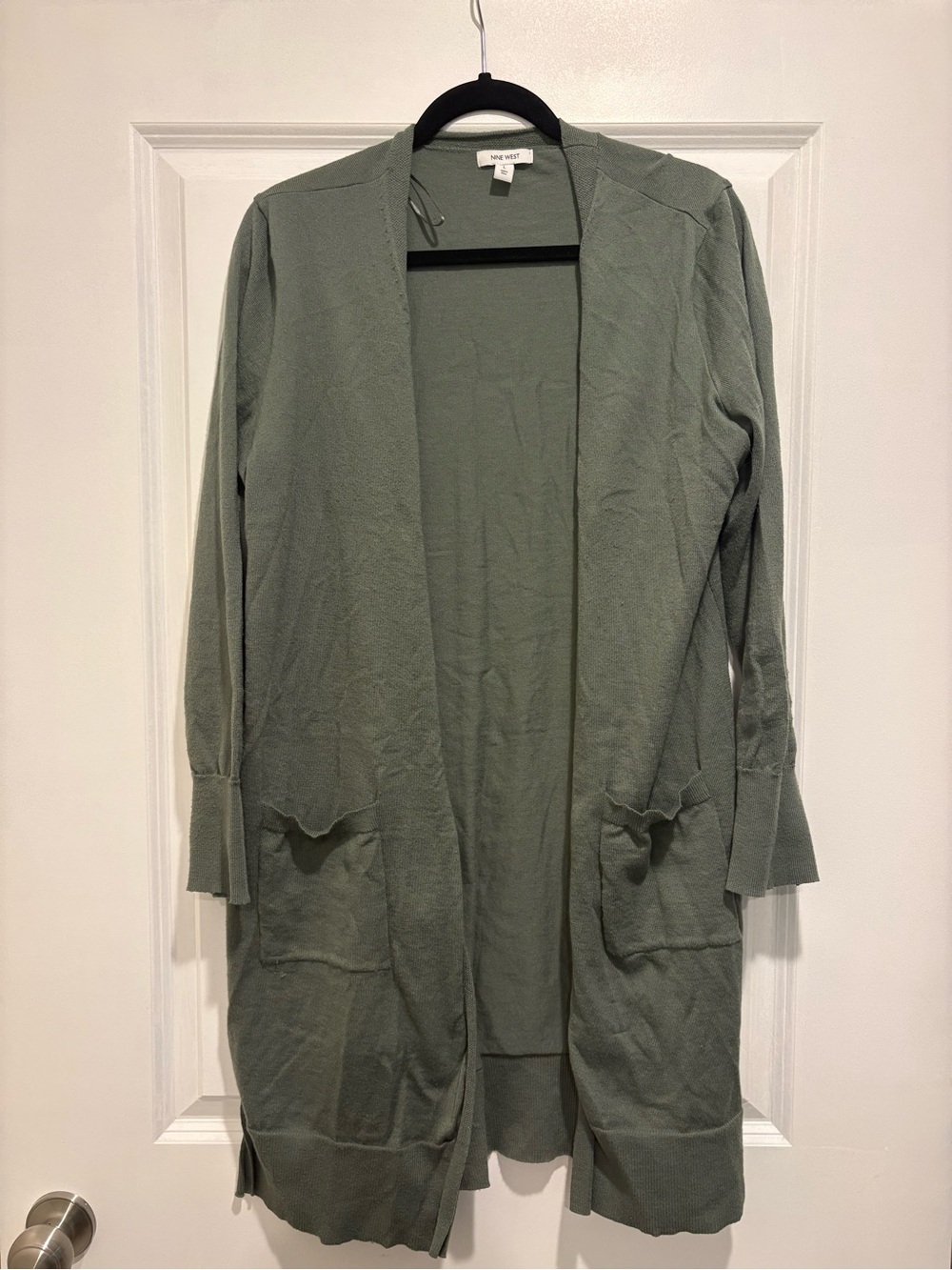 Nine West Sage Green Open-Front Long Cardigan